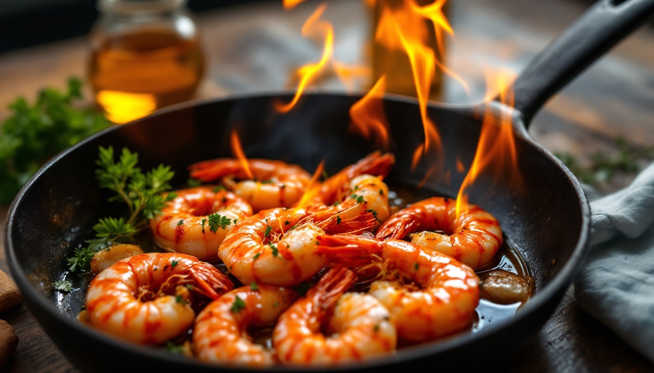 découvrez notre recette facile et rapide de gambas flambées au pastis, un plat savoureux et élégant pour impressionner vos invités en toute simplicité.