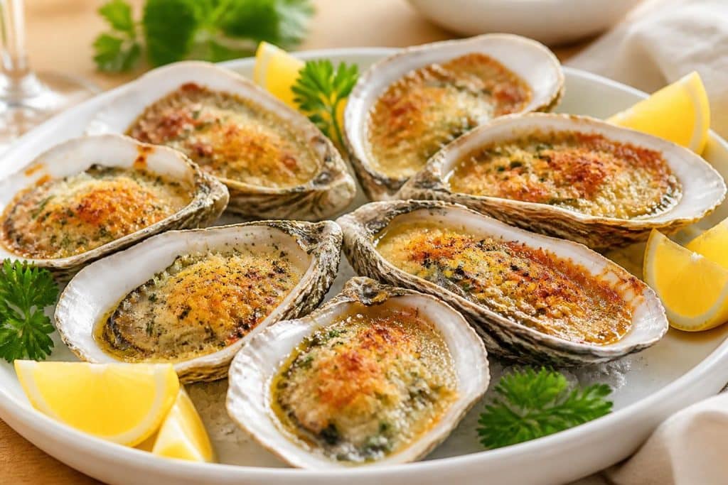 découvrez une recette facile et gourmande d'huîtres au four, gratinées au parmesan pour un délicieux repas raffiné en quelques minutes.