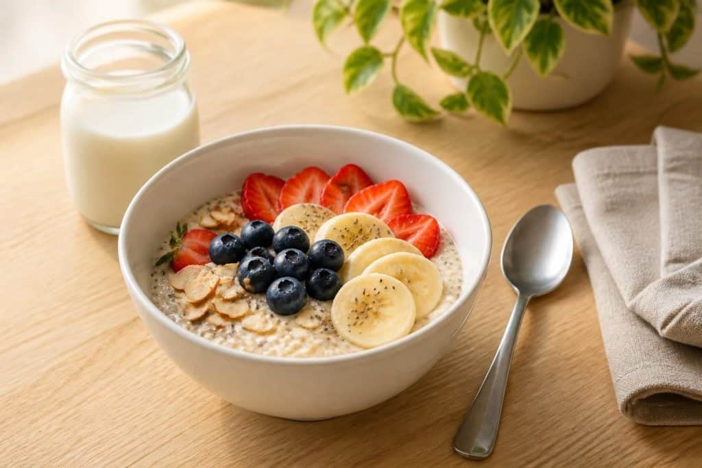 découvrez notre recette simple et rapide d'overnight porridge pour un petit déjeuner sain et équilibré, prêt en un rien de temps.
