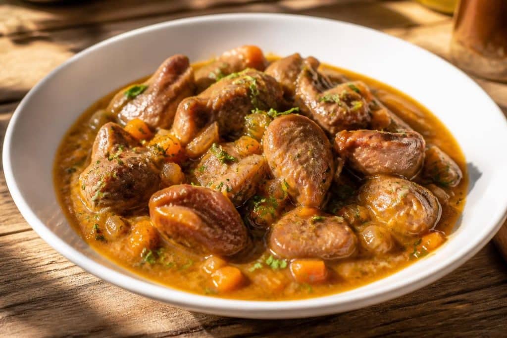 découvrez notre recette de gésiers de poulet mijotés en sauce maison, savoureuse et facile à préparer pour un repas réconfortant.