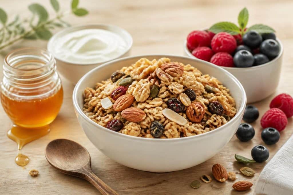 découvrez notre recette de granola maison healthy, facile et rapide à préparer. idéale pour un petit-déjeuner équilibré et gourmand !