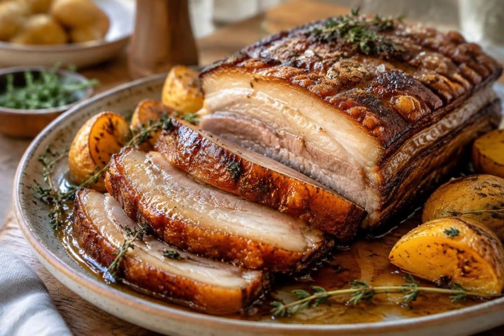découvrez une recette facile et savoureuse de poitrine de porc confite, tendre et fondante à souhait, idéale pour régaler vos convives.