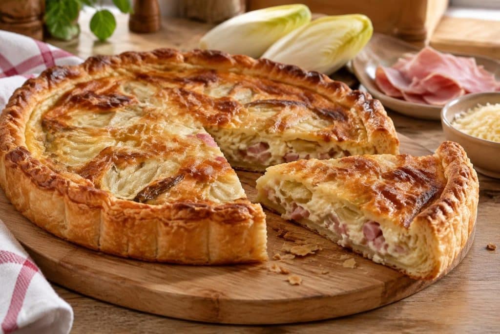 découvrez une recette facile et rapide de tarte aux endives et au jambon, savoureuse et idéale pour un repas convivial en famille.