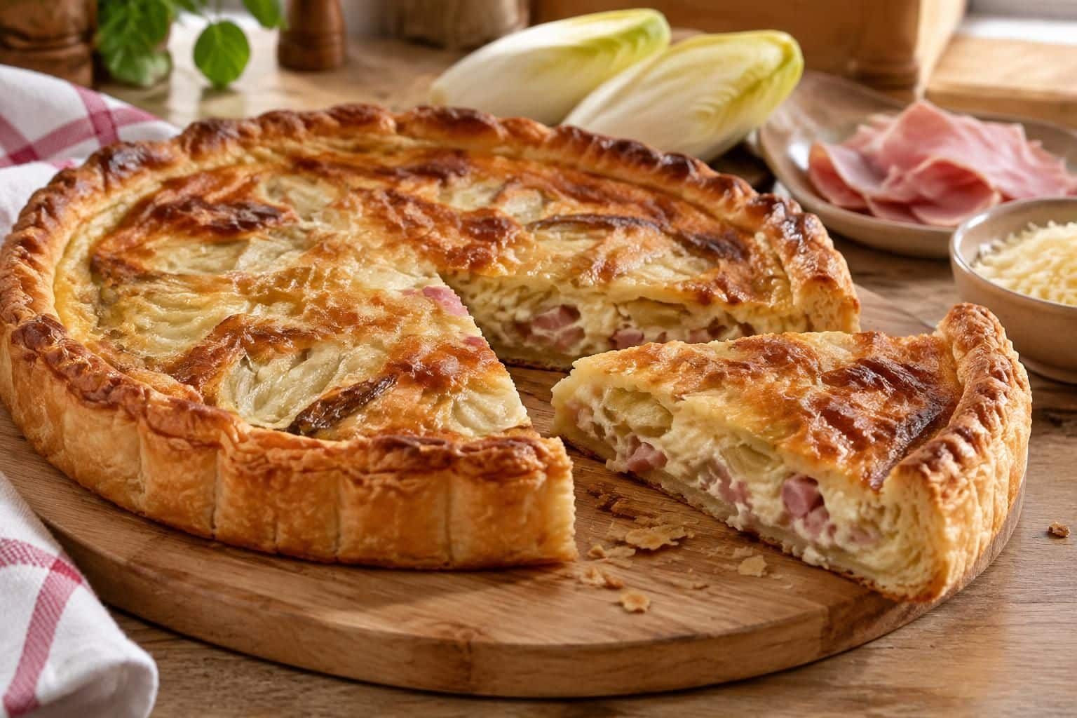 découvrez une recette facile et rapide de tarte aux endives et au jambon, savoureuse et idéale pour un repas convivial en famille.